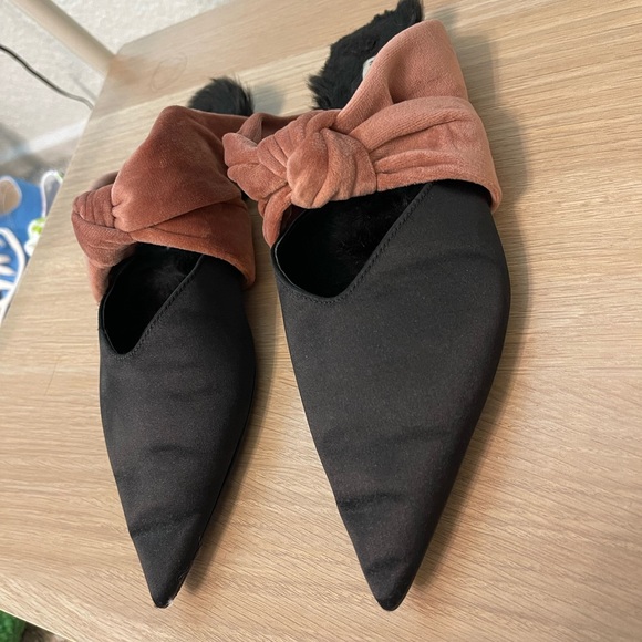 Zara pointy toe flat loafer slides with velvet and silk preowned size 35 - Picture 5 of 7